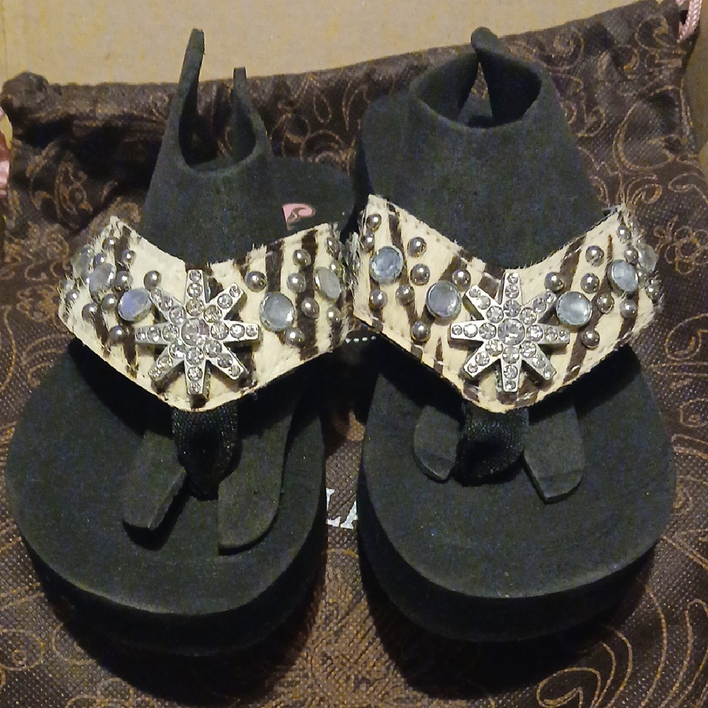 Justin Zebra Black and Silver Kids Flip Flop